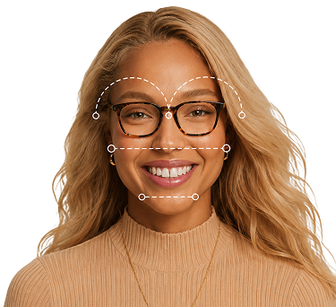 Woman wearing glasses with face shape guide