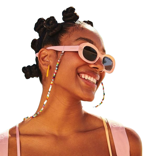 Woman wearing pink sunglasses