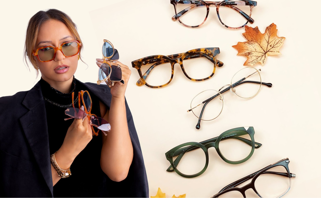 Woman wearing glasses with assorted frames